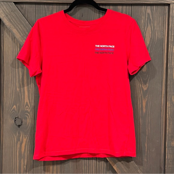 The North Face Women’s Spell Out Triple Logo Short Sleeve T-Shirt Red Size Small - Picture 1 of 6